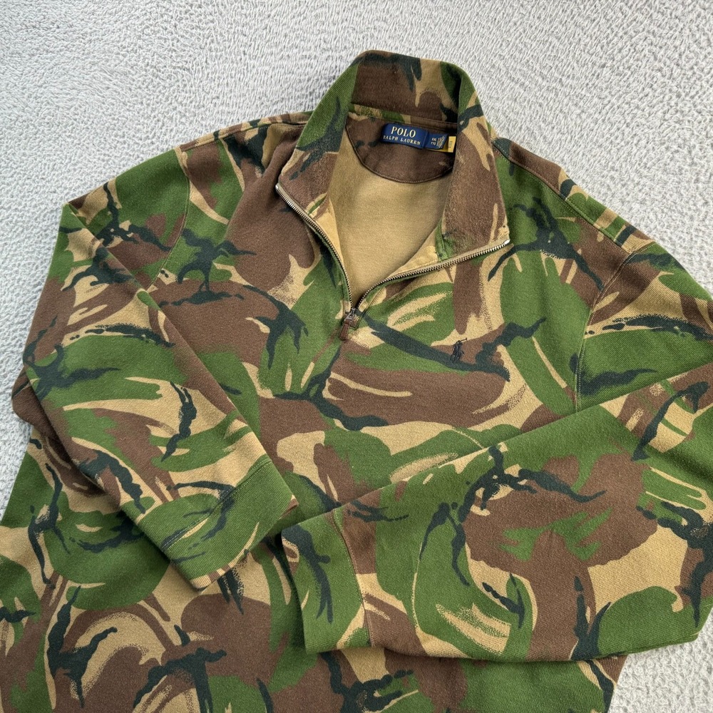 Polo‎ Ralph Lauren Sweater Mens 2XL DPM Camo 1/4 Zip Pullover Cotton Military